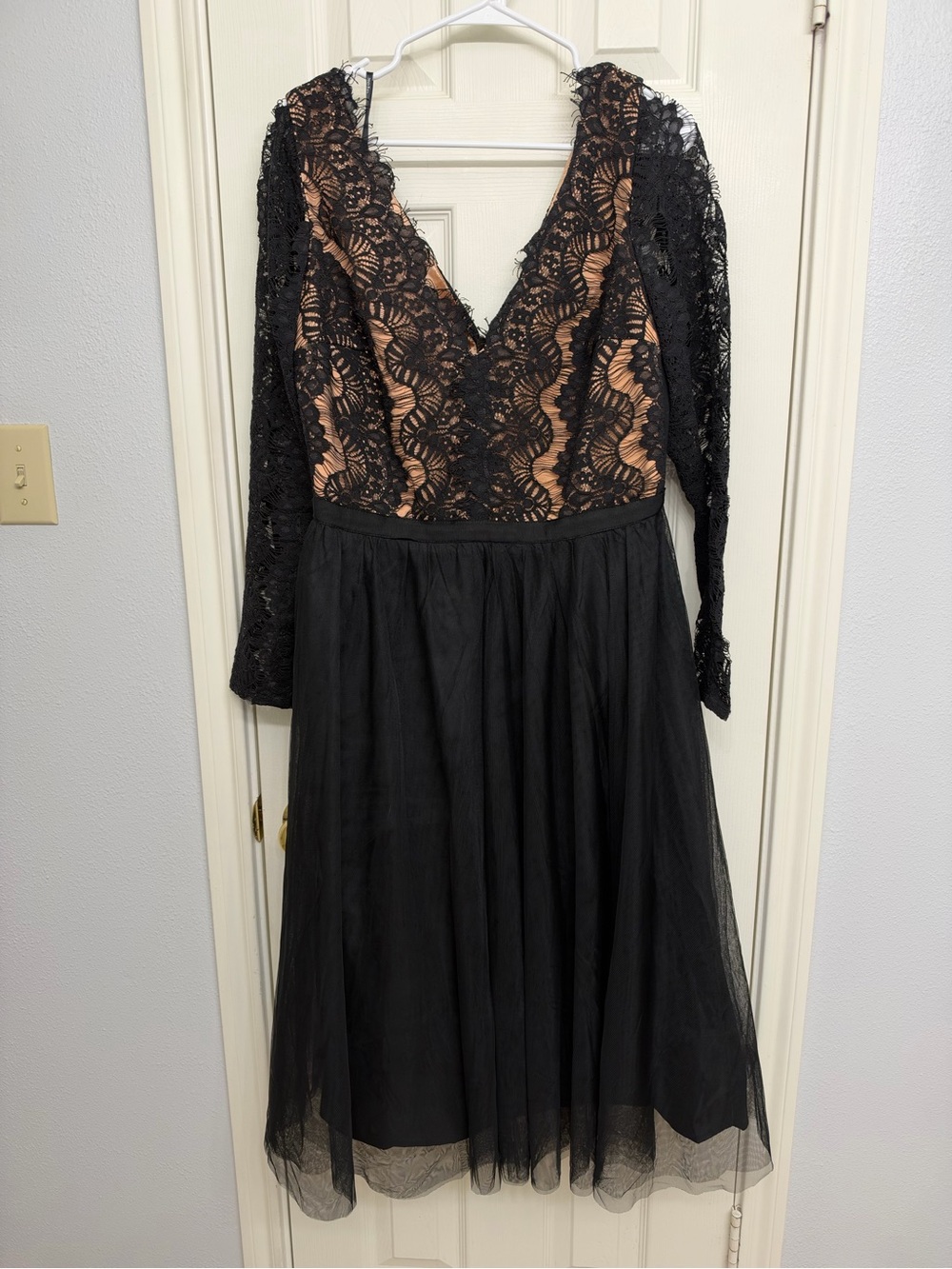 City Chic Black Lace V-Neck Cocktail Dress with Nude Lining